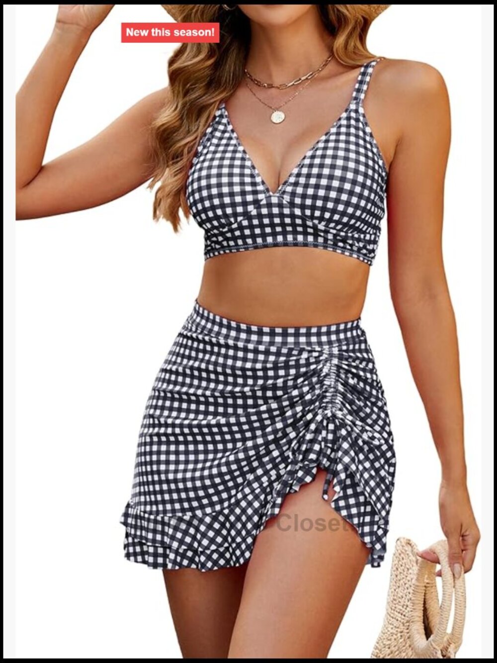 High Waisted Bikini Set Tummy Control Two Piece Swim Suit Retro Plaid Bathing